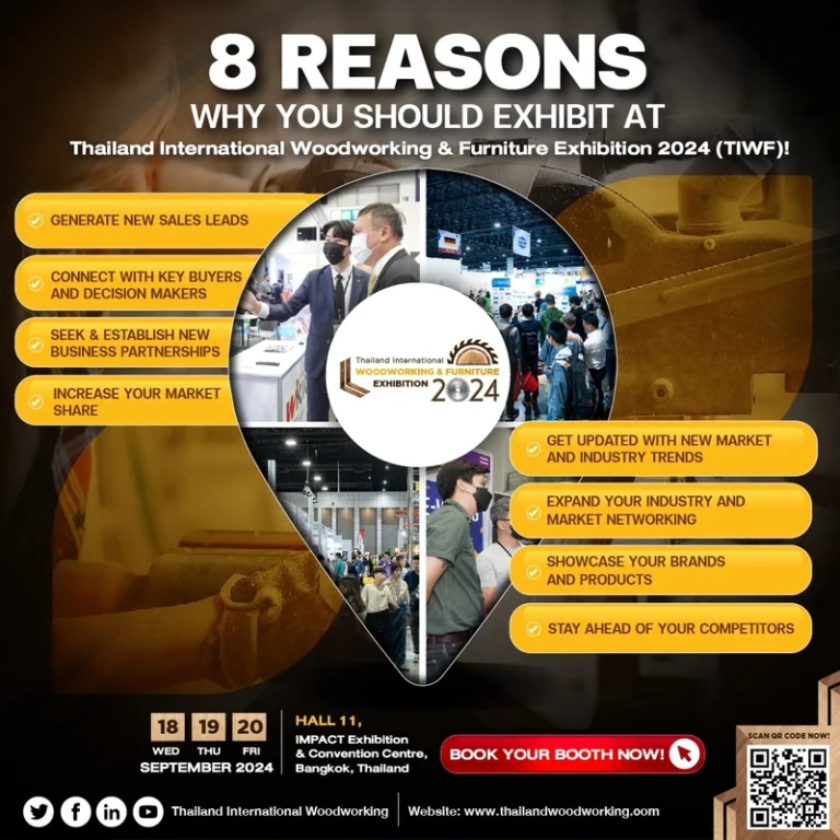 8 Reasons why you should exhibit at Thailand International Woodworking & Furniture Exhibition 2024 (TIWF 2024)!